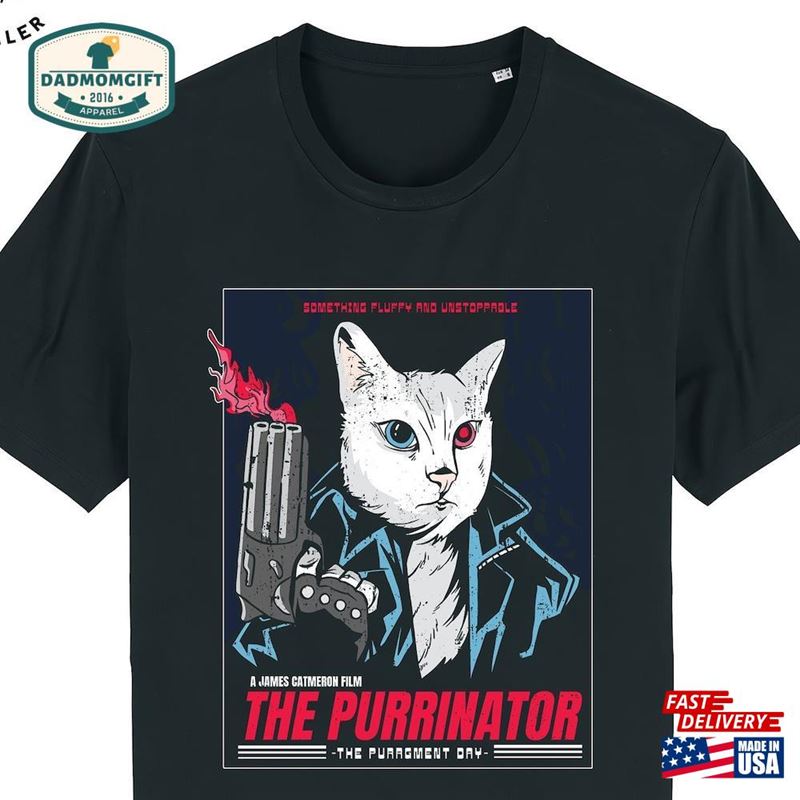 Mens Funny Cat T-Shirt The Purrinator Robot Hoodie