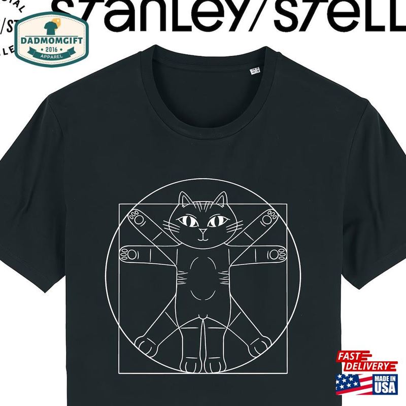 Mens Funny Cat T-Shirt Vitruvian Unisex Hoodie