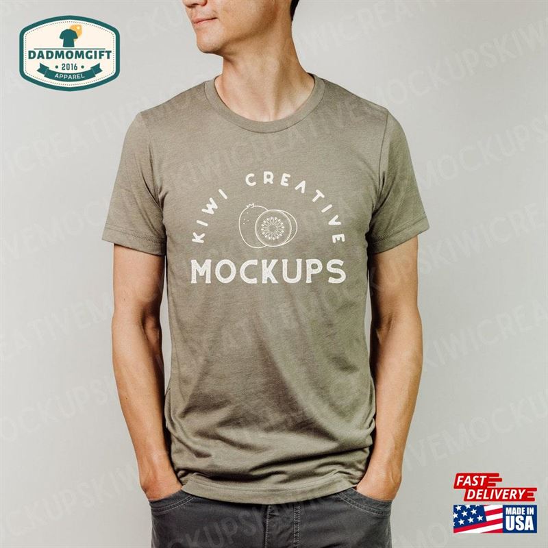 Men’s T-Shirt Mockup Bella Canvas Heather Olive Shirt Classic