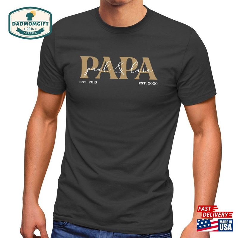 Men’s T-Shirt Personalized With Children Names Year Of Birth Gift For Dad Father Classic