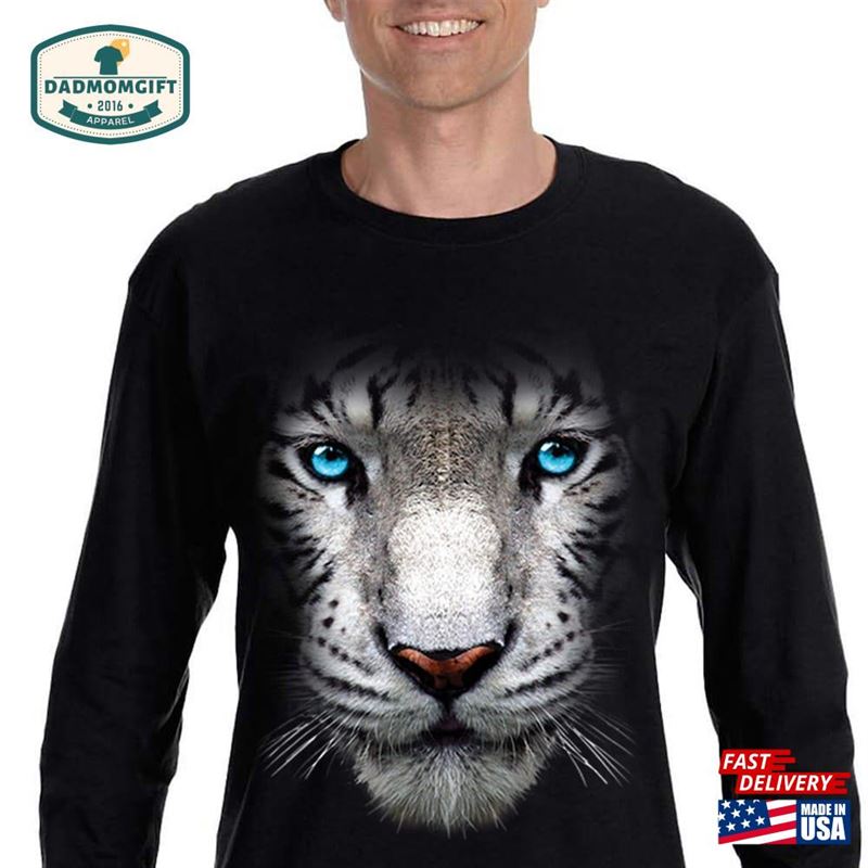 Men’s White Tiger Snow Cat Jungle Wild Animal Zoo Wildlife Safari Africa African Lion Long Sleeve T-Shirt Classic Sweatshirt