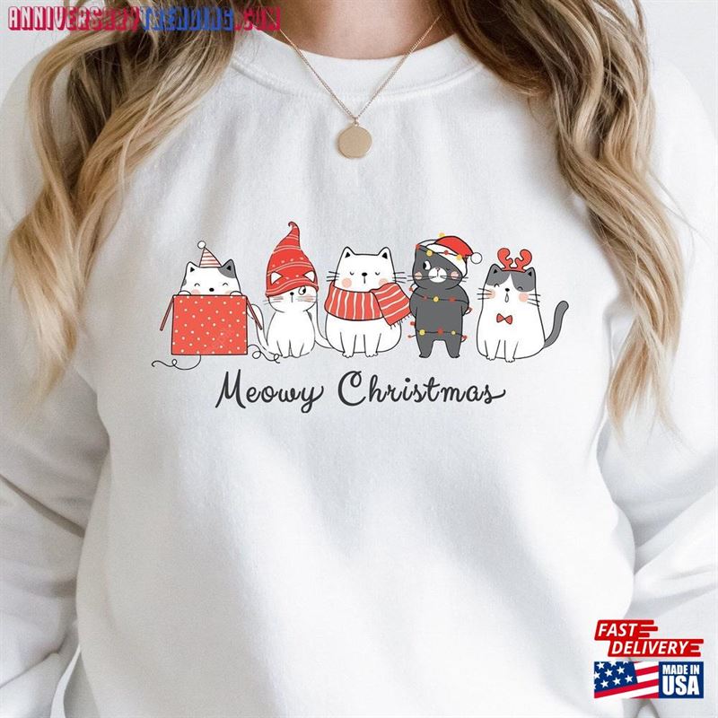 Meowy Christmas Shirt Cat Merry Sweatshirt Hoodie – Bipubunny Store