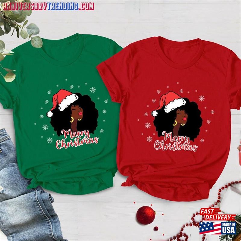 Merry Christmas Santa Black Girl T-Shirt Melanin Equality Shirt Hoodie Unisex – Bipubunny Store