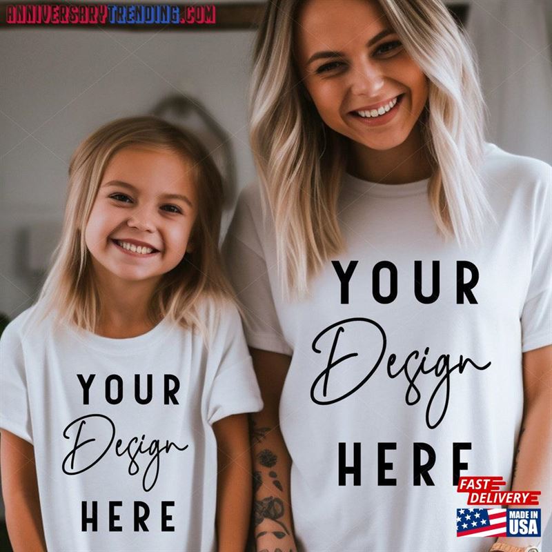 Mom And Me Shirt Mockup White Bella Canvas 3001 Matching T-Shirts Mother Daughter T-Shirt Classic -Bipubunny Store