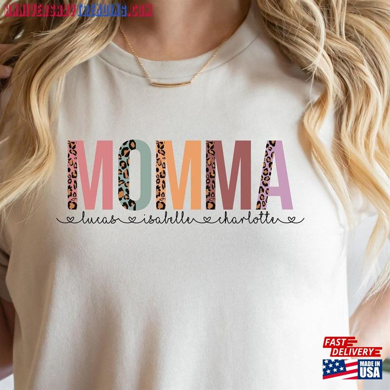 Momma Shirt Custom Mothers Day Gift T-Shirt With Kids Names Mother Birthday Classic – Bipubunny Store