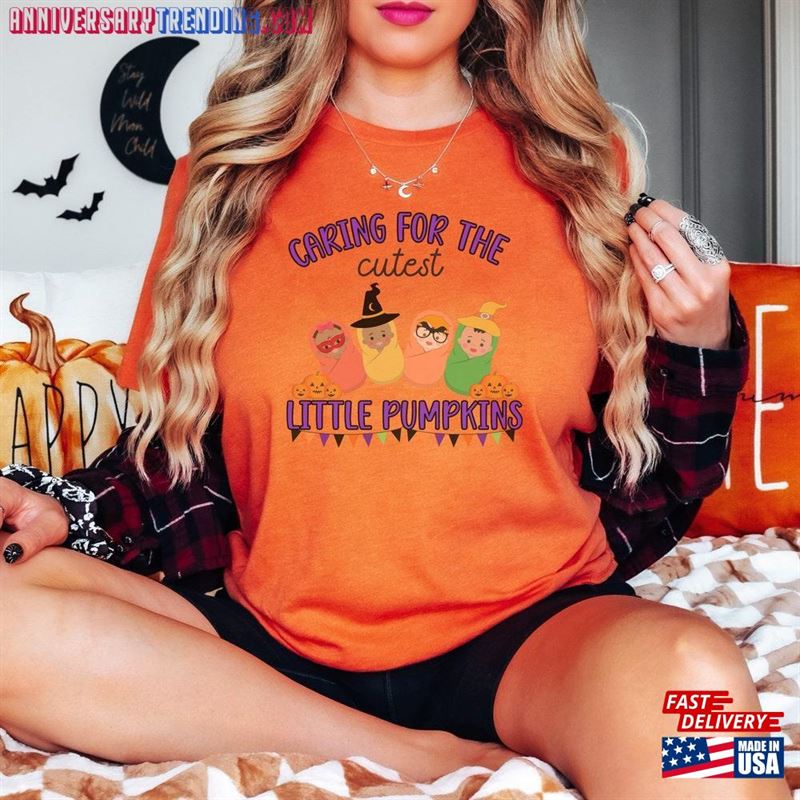 Mother Baby Nurse Halloween Shirt For Work Cute Fall Postpartum Tshirt Little Pumpkins Maternity T Sweatshirt Classic – Bipubunny Store