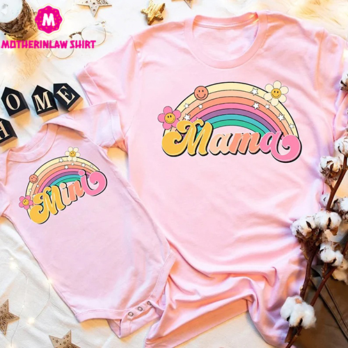 Mothers Day Matching Shirt, Rainbow Mama Shirt, Rainbow Mini Shirt, First Mother’s Day Shirts, Mommy and Me Outfits, Mom and Daughter Shirts – MotherInLaw Shirt