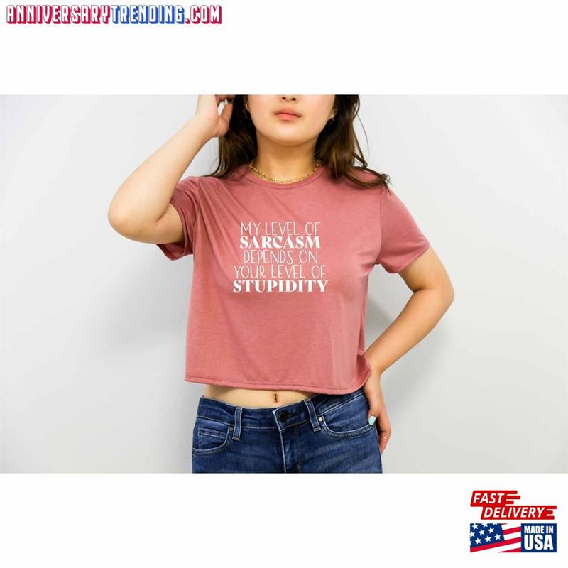 My Level Of Sarcasm Depends On Your Stupidity Crop Top Offensive Sarcastic Sweatshirt Unisex – Bipubunny Store