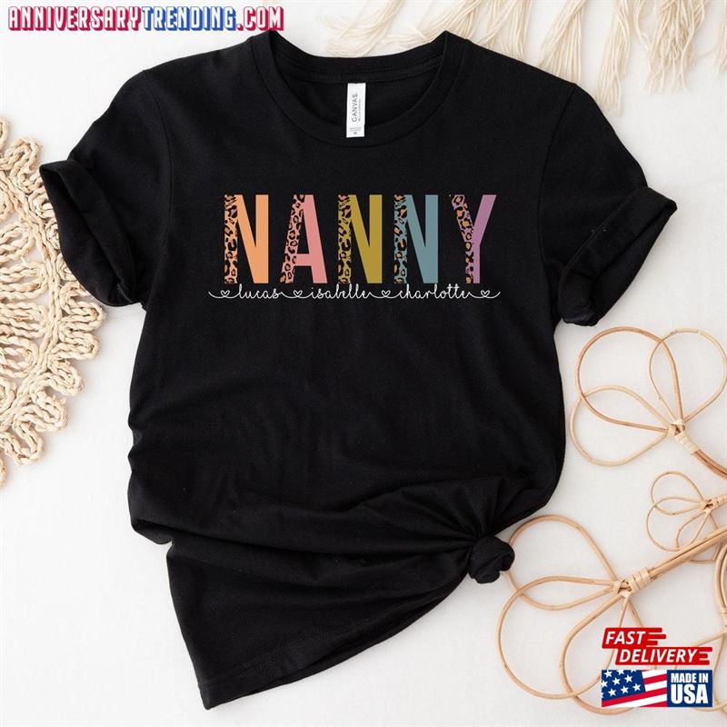 Nanny Shirt Custom Mothers Day Gift T-Shirt With Kids Names Grandma Birthday Sweatshirt Unisex – Bipubunny Store