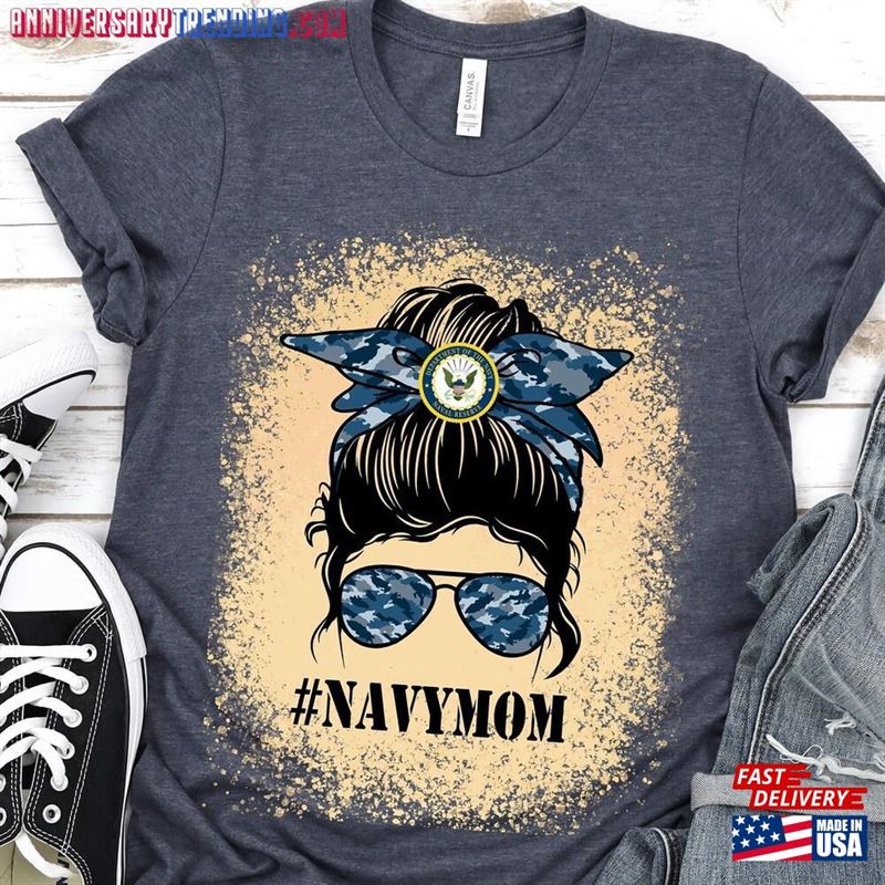 Navy Mom Messy Bun Shirt Proud Us Military Unisex Hoodie – Bipubunny Store