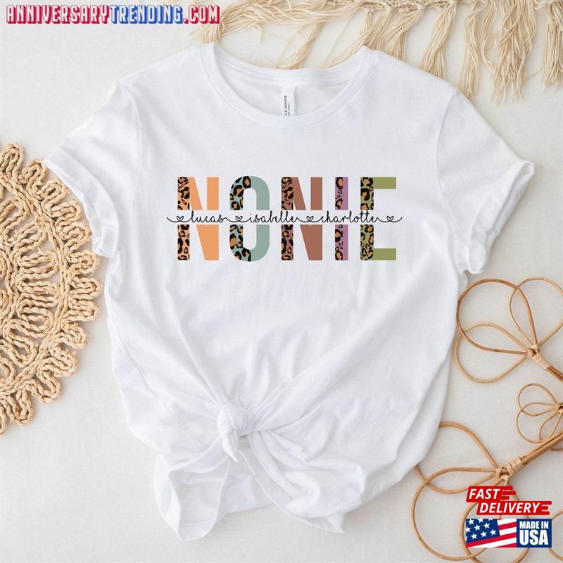 Nonie Shirt Custom Mothers Day Gift T-Shirt With Kids Names Grandma Birthday Sweatshirt Unisex – Bipubunny Store