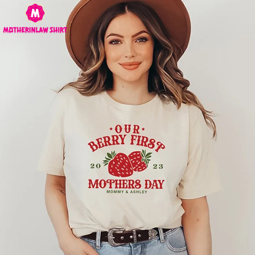 Our Berry First Mother’s day Matching Mommy Me T-shirts, Mother’s Day Gift, Mother’s day outfit for Mama and baby, Strawberry Retro Shirts – MotherInLaw Shirt