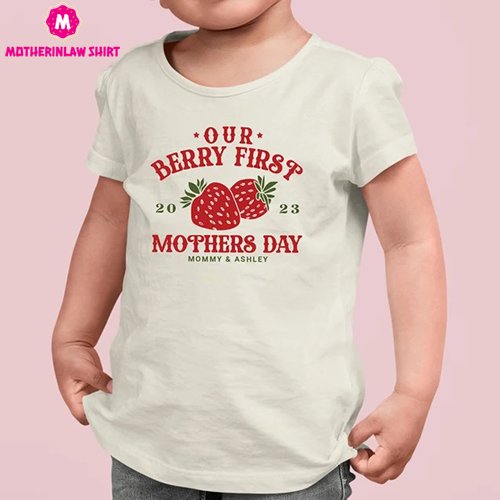 Our Berry First Mother’s day Matching Mommy Me T-shirts, Mother’s Day Gift, Mother’s day outfit for Mama and baby, Strawberry Retro Shirts – MotherInLaw Shirt