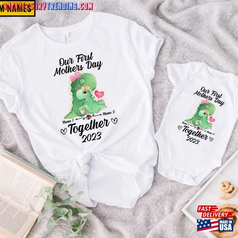 Our First Mothers Day 2023 Shirt Mommy And Me Dinosaur Matching T-Shirt Mother Baby Sweatshirt -Bipubunny Store