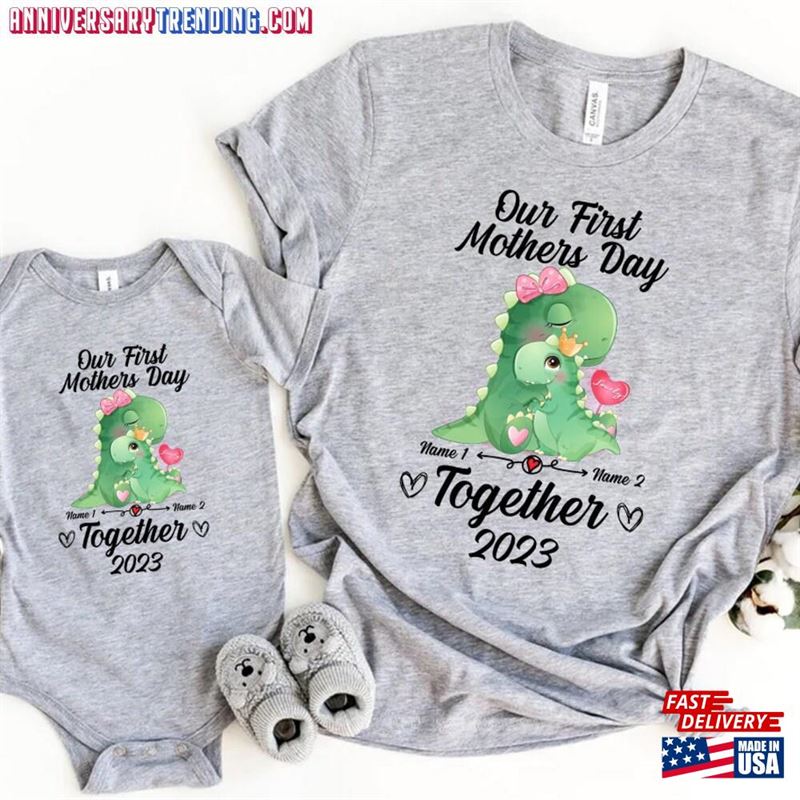 Our First Mothers Day 2023 Shirt Mommy And Me Dinosaur Matching T-Shirt Mother Baby Sweatshirt -Bipubunny Store