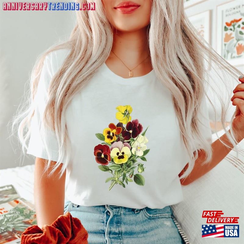 Pansies Flower Shirt Pretty Bouquet Botanical Floral T-Shirt Trendy Women Hoodie – Bipubunny Store