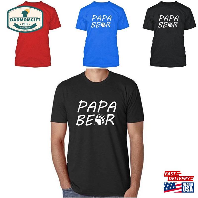 Papa Bear Short Sleeve T Shirt Dad Daddy Father Tee Fathers Day Unisex Hoodie