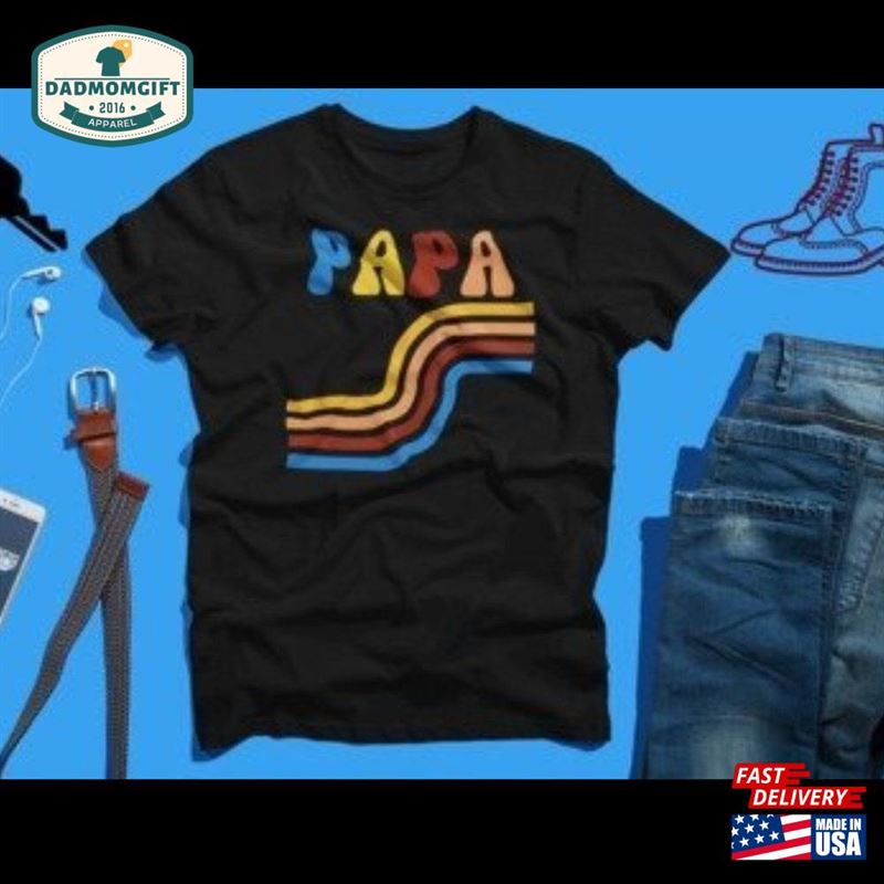 Papa Retro Stripes Short Sleeve Jersey Tee Shirt Father’s Day Gift T-Shirt Classic