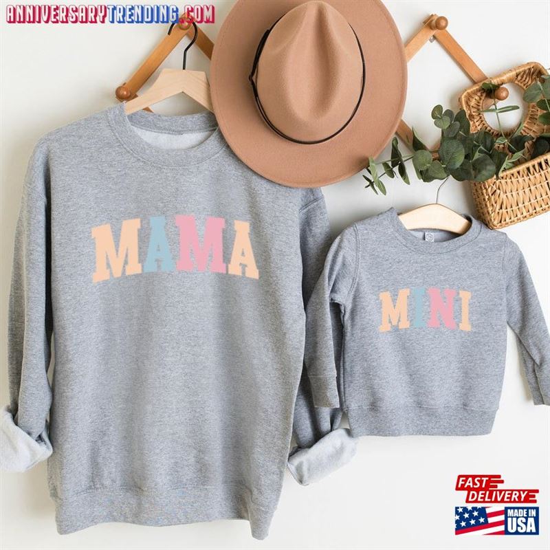 Pastel Mama Mini College Matching Grey Sweatshirts Hoodie T-Shirt -Bipubunny Store