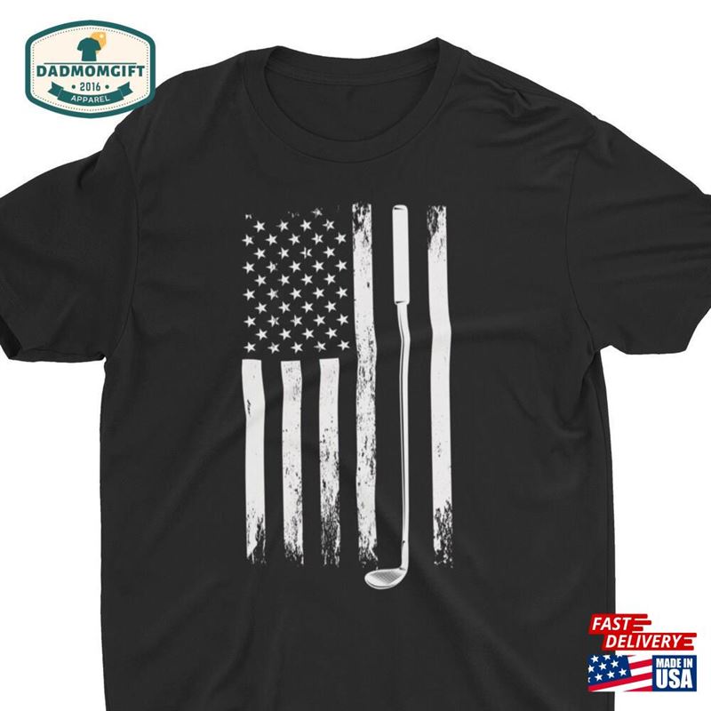 Patriotic American Flag Golfing Unisex T-Shirt Classic