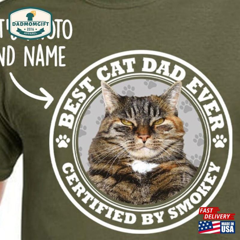 Personalised Best Cat Dad T Shirt Custom Picture Face Photo Fathers Day Birthday Gift For Blue Black Green Uk Us T-Shirt Sweatshirt