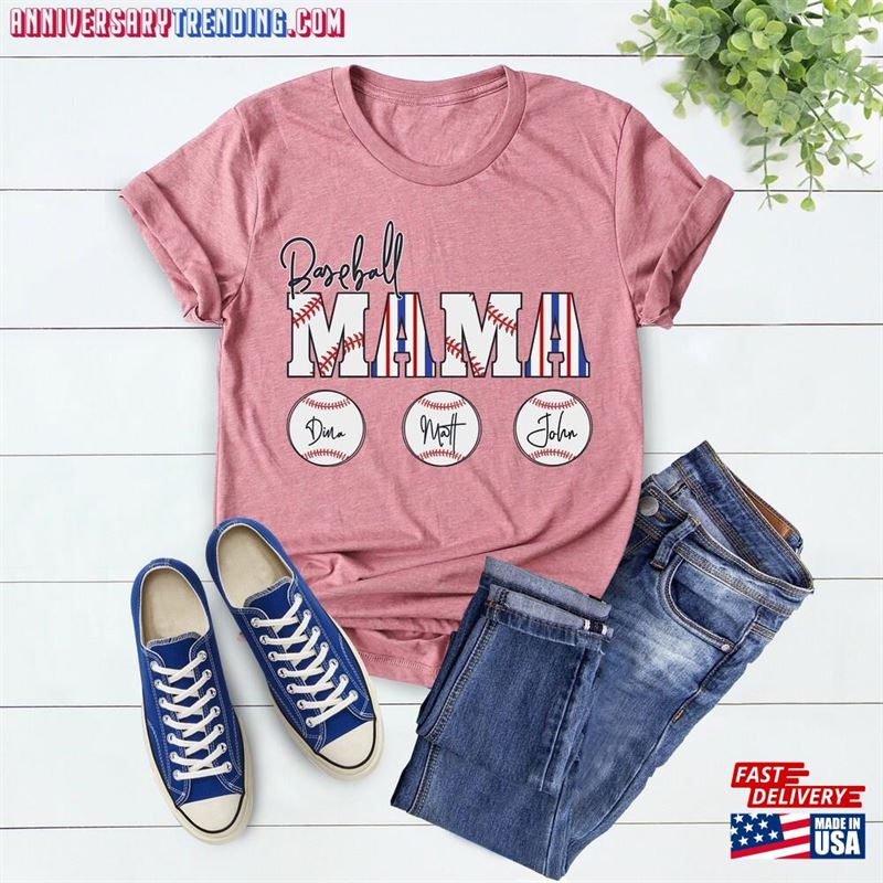 Personalized Baseball Mom Shirt With Kids Name Baller Cute Game Day Sweatshirt T-Shirt – Bipubunny Store