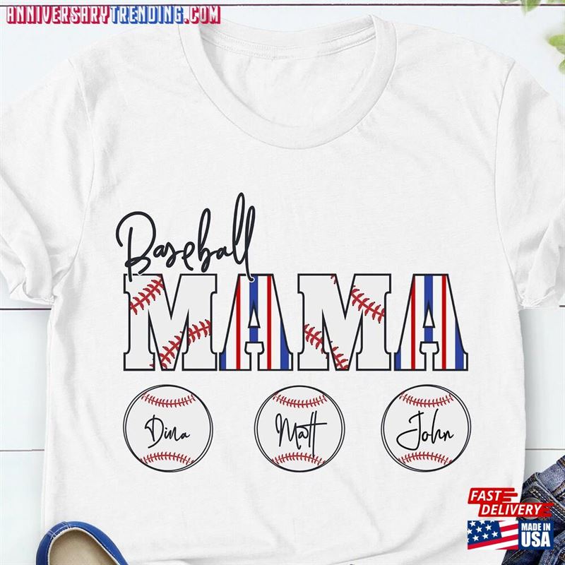 Personalized Baseball Mom Shirt With Kids Name Baller Cute Game Day Sweatshirt T-Shirt – Bipubunny Store