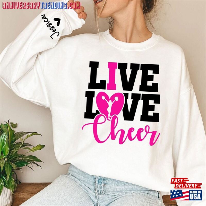 Personalized Cheer Sweatshirt Live Love Shirt Custom Name On Sleeve Sweater Classic – Bipubunny Store