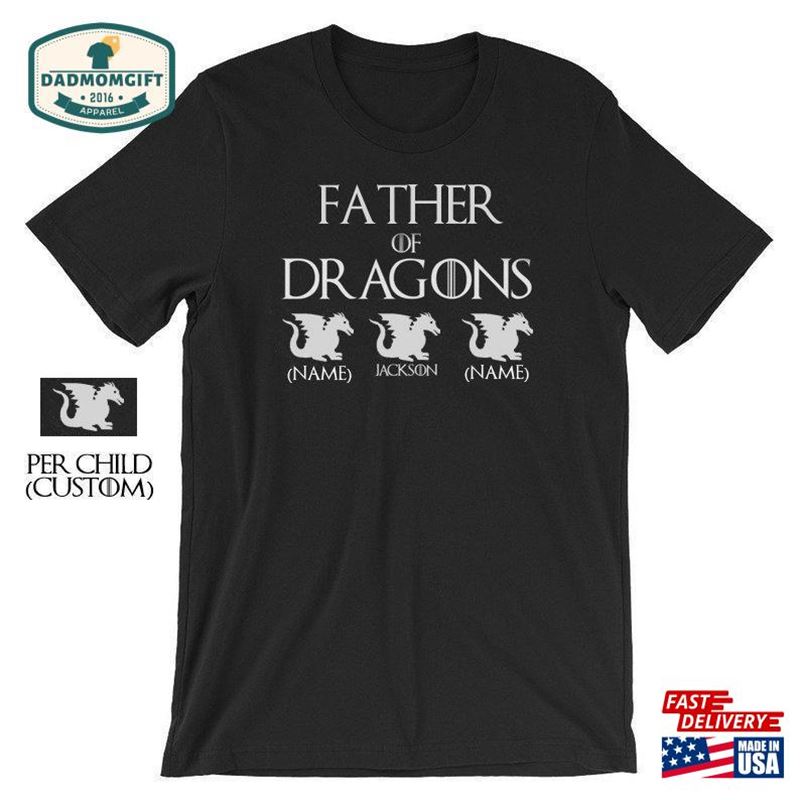 Personalized Father Of Game Thrones Dragons Shirt With Children’s Names Customized Fathers Day Kids Dad Unisex Hoodie