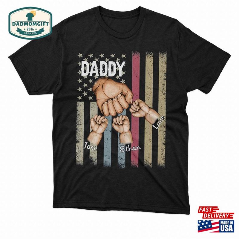 Personalized Fist Bump American Flag Dad Shirt Unisex Hoodie