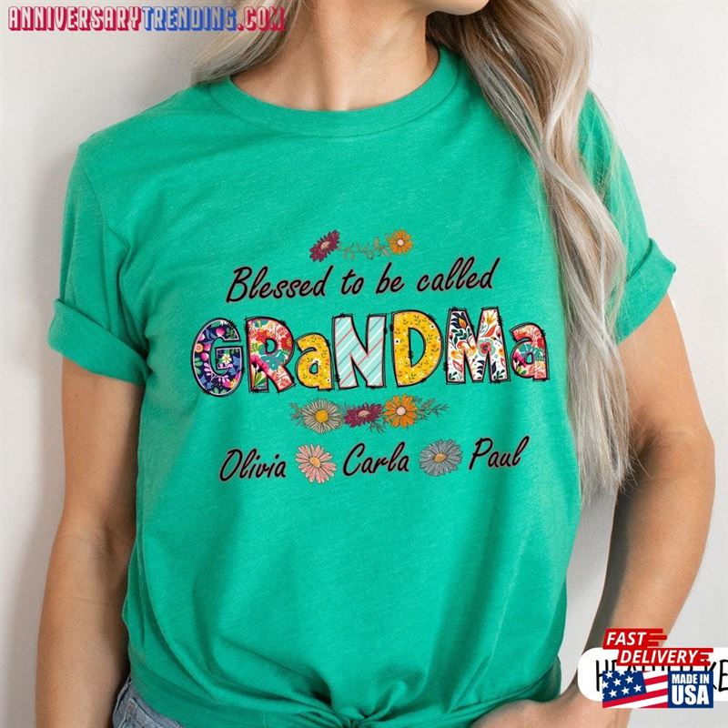 Personalized Grandma Shirt Custom Blessed To Be Called Nana Kids Flower With Name Unisex Hoodie -Bipubunny Store