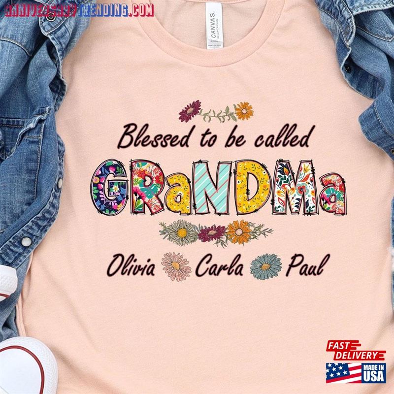 Personalized Grandma Shirt Custom Blessed To Be Called Nana Kids Flower With Name Unisex Hoodie -Bipubunny Store