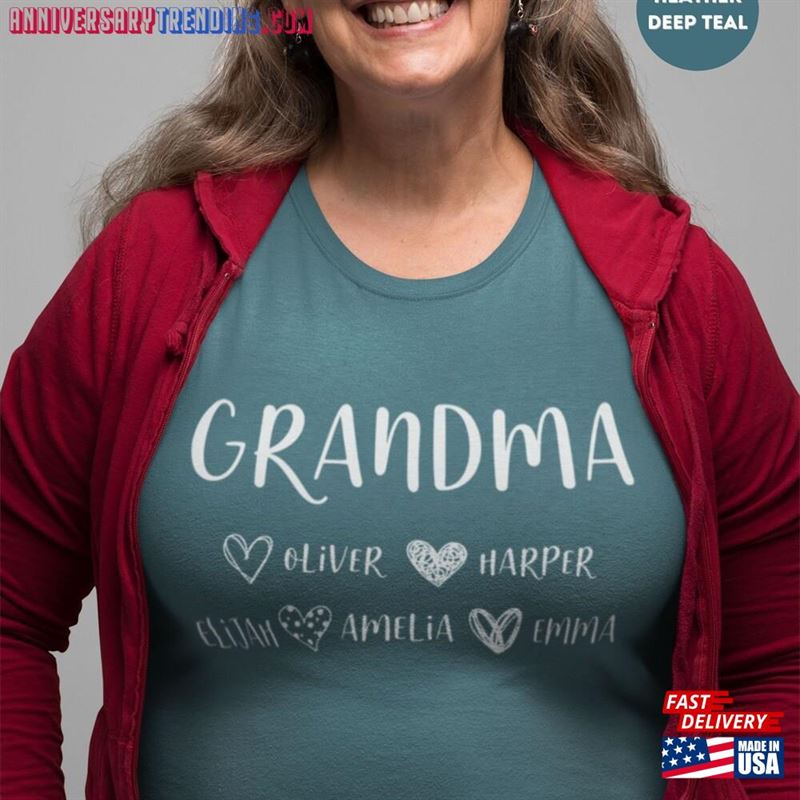 Personalized Grandmother T-Shirt With Grandchildrens Names Custom Grandma Shirt For Mother Classic Hoodie – Bipubunny Store