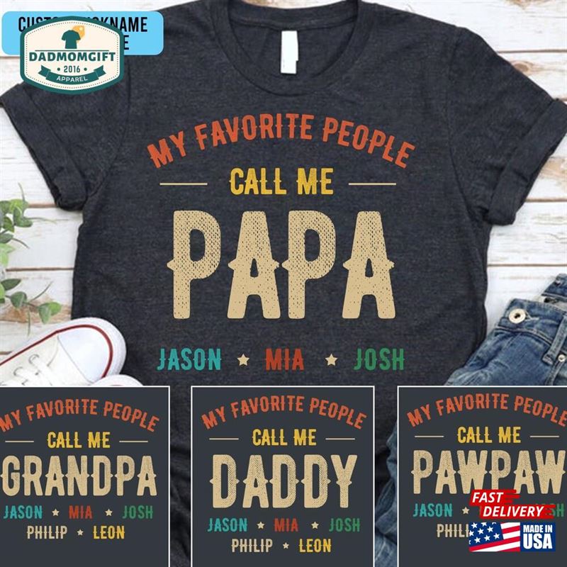 Personalized Grandpa Dad Papa Shirt Custom Grandkids Name T-Shirt Hoodie