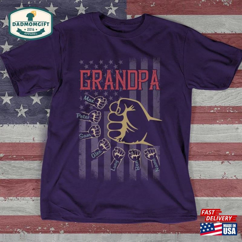 Personalized Grandpa Shirt Custom Name Fist Bump Grandchild Names Kidname Father Day T-Shirt Hoodie Classic