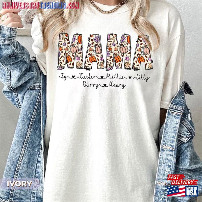 Personalized Mama Fall Comfort Colors Shirt Custom With Kids Name Gift For Mom Hoodie Unisex – Bipubunny Store