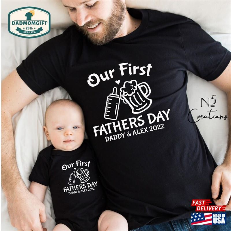 Personalized Matching Shirt Our First Fathers Day Together Beer Milk Bottle T-Shirt Sweatshirt