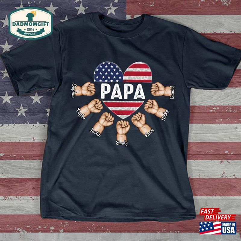 Personalized Papa Shirt Custom Name Daddy Fist Bump Grandchild Names Kidname Fathers Day T-Shirt Classic Sweatshirt