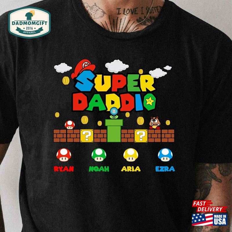 Personalized Super Daddio Game Shirt Custom Kids Name Dad Funny Father Sweatshirt Classic