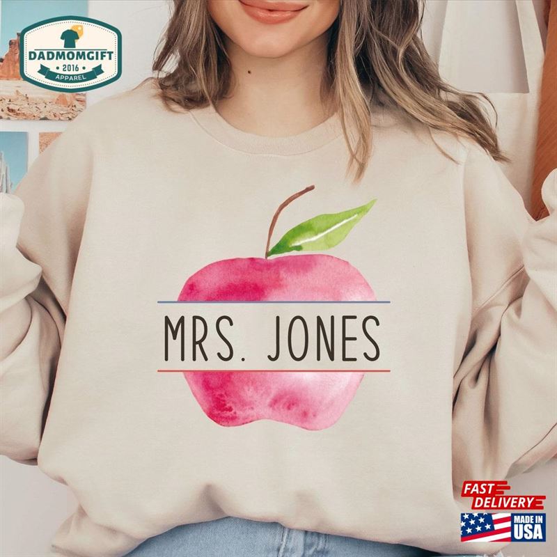 Personalized Teacher Name Shirt Gift Pocket Apple Unisex Sweatshirt