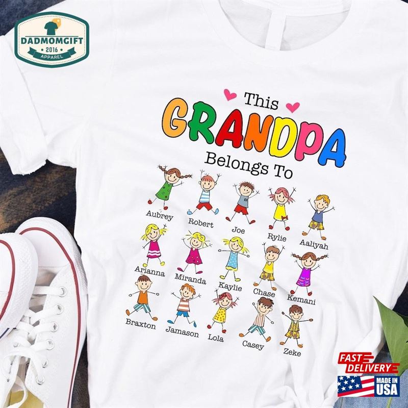 Personalized This Grandpa Belongs To Shirt With Grandkids Names Cute And Customizable Daddy Custom Stick Figure Children T-Shirt Sweatshirt