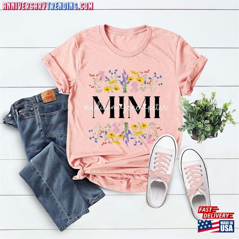 Personalized Wildflowers Mimi And Grandkids T-Shirt Custom Kids Name Mothers Day Shirt Classic Unisex – Bipubunny Store