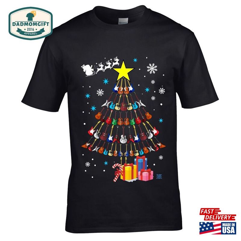 Premium Funny Rock Blues Heavy Metal Guitars Christmas Tree Electric Guitar Guitarist Motif Novelty Xmas Gift Men’s Black T Classic Hoodie