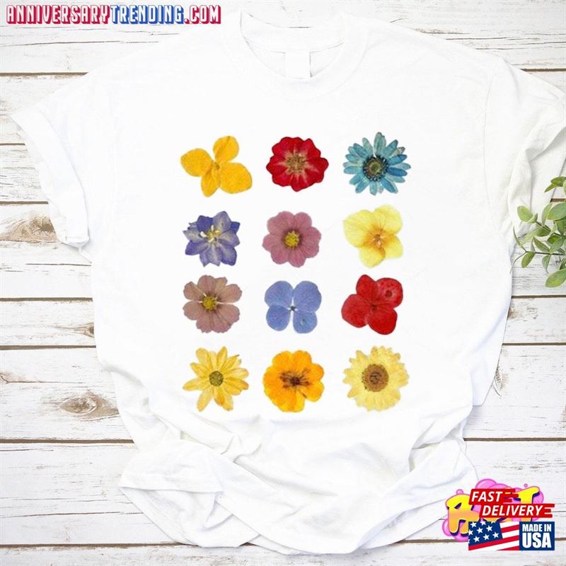 Pressed Flowers T-Shirt Wildflower Shirt Motivation Classic Unisex -Bipubunny Store