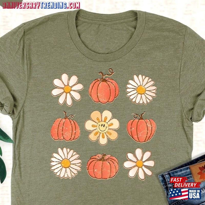 Pumpkin Daisy Shirt Fall Pumkin Womens Gift Classic Hoodie – Bipubunny Store