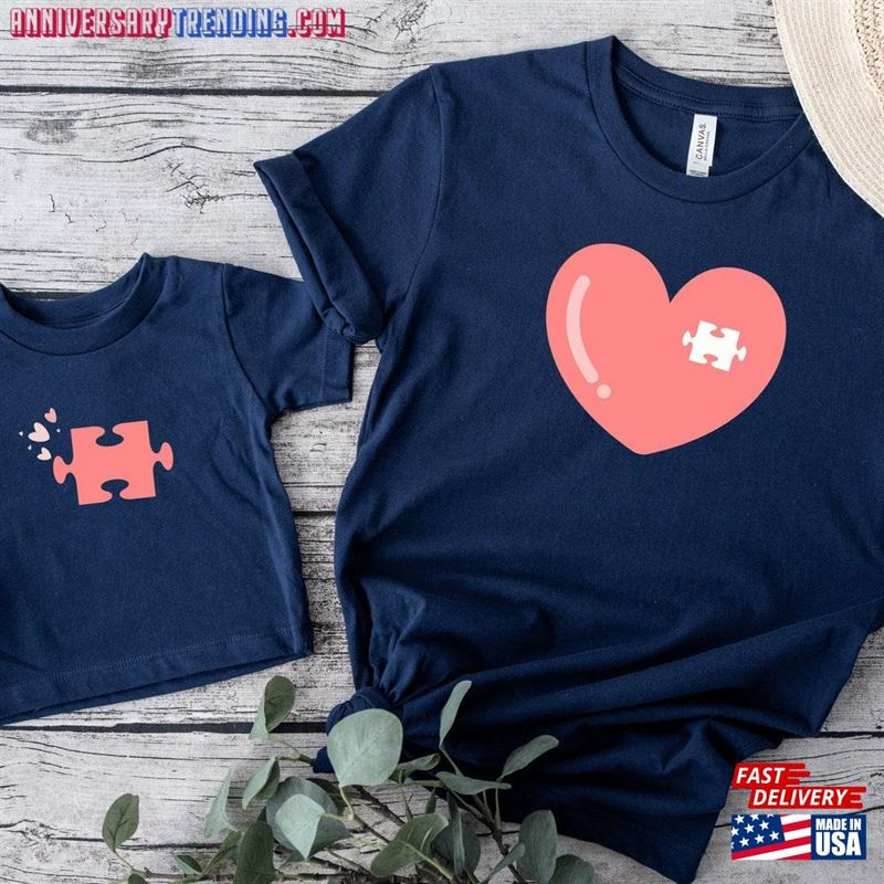 Puzzle Heart Mama Mini Matching Set Baby Shower Gift And Shirt Unisex T-Shirt – Bipubunny Store