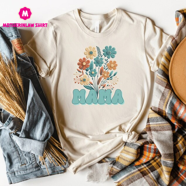 Retro Flower Mama T-shirt, Mom Shirt for Mom for Mother’s Day, Mama T-shirt, Shirt for Mom for Mother’s Day, Mama T-Shirt