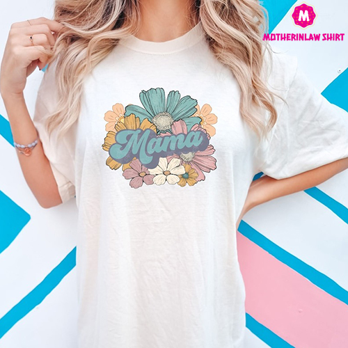 Retro Mama Floral Comfort Colors T-Shirt, Boho Retro Flowers Shirt, Floral T-Shirt Gift for Mom from Husband Kids, Mothers Day Floral Shirt