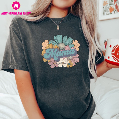 Retro Mama Floral Comfort Colors T-Shirt, Boho Retro Flowers Shirt, Floral T-Shirt Gift for Mom from Husband Kids, Mothers Day Floral Shirt