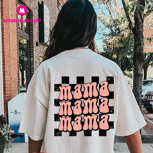 Retro Mama Oversized Shirt, Checkered Mama Shirt, Flower Mom Shirt, Mother’s Day Shirt, Gift to Mom, New Mama Shirt